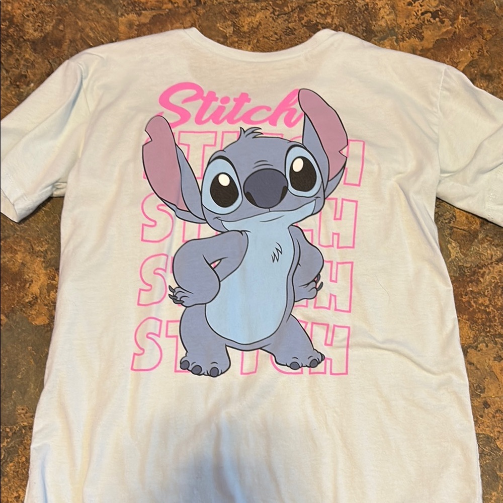 Disney White and Pink Stitch Short Sleeve Tee